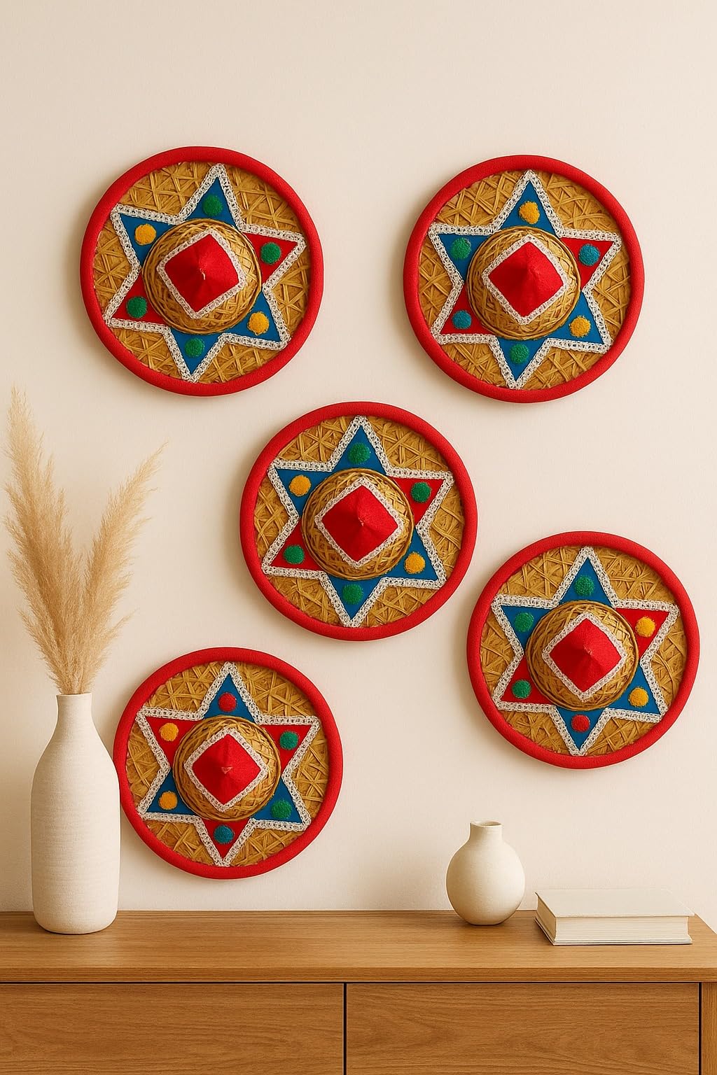 Handmade Bamboo Assamese fulam japi Hat | Traditional Wall Hanging for Home Decoration | 6 Inc 5 Combo Assamese Fulam Japi-picture-28