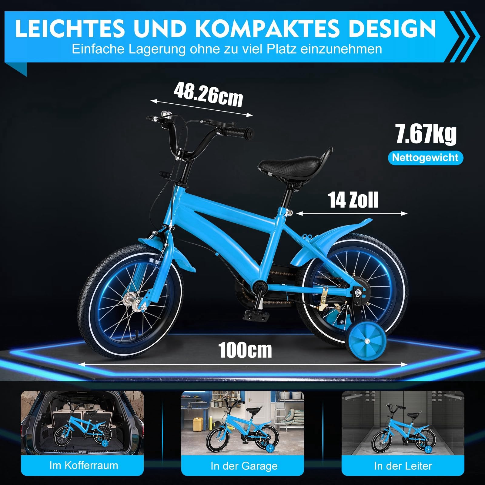 14 Zoll Kinderfahrrad für ab 3-7 Jahre Jungen & Mädchen, Upgraded Kinder Fahrrad mit Stützrädern, Fahrrad für Kinder, HöHenverstellbar Kinderfahrräder für Schulung Outdoor Reiten