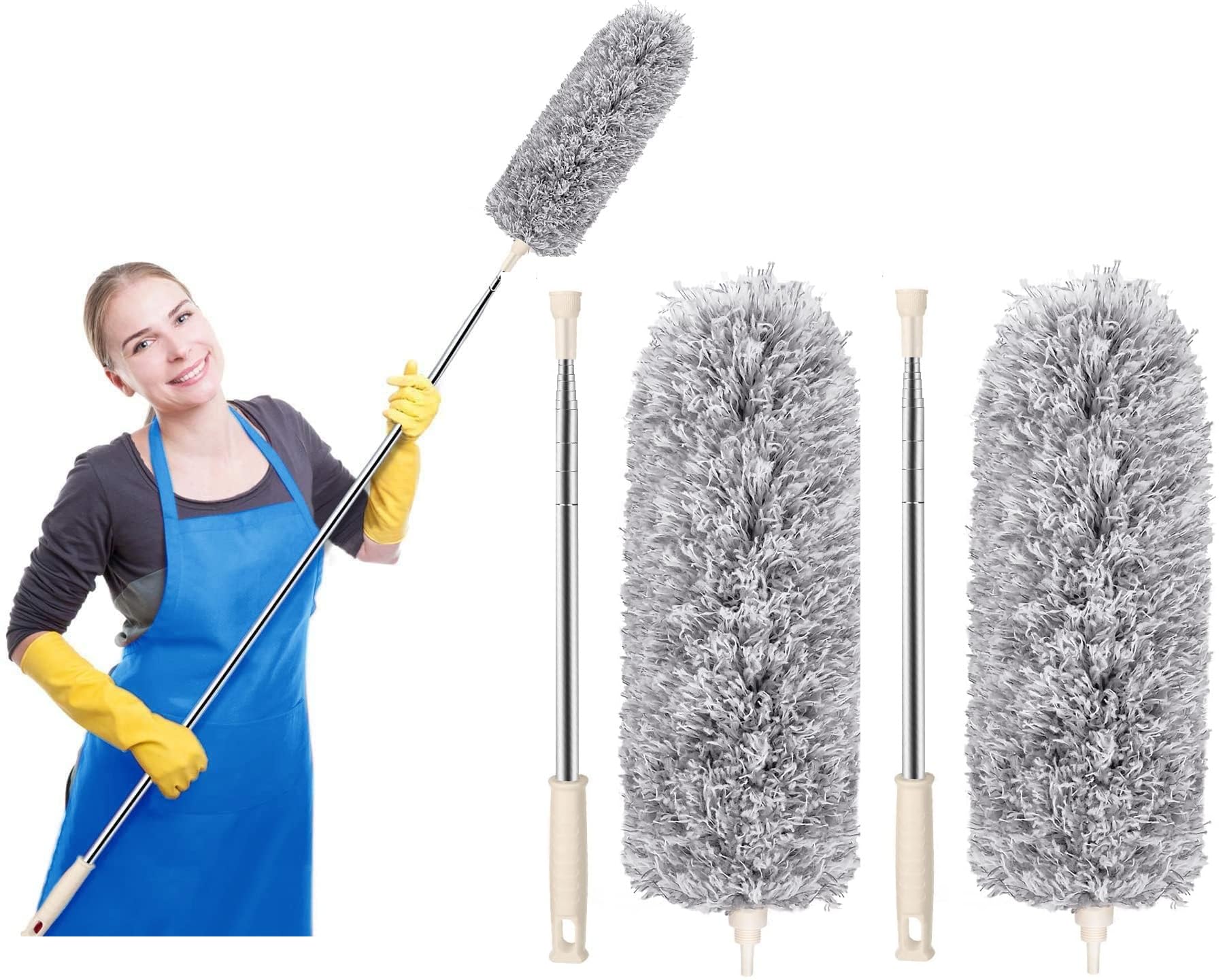 COINCE Pack of 2 Microfiber Duster with Extension Pole, Extra Long 100 inches, with Bendable Head, Extendable Duster for Cleaning Ceiling Fan, Interior Roof, Cobweb, Gap Dust- Wet or Dry Use (Grey) (B0925NXJ6Y) Amazon Price History, Amazon Price Tracker