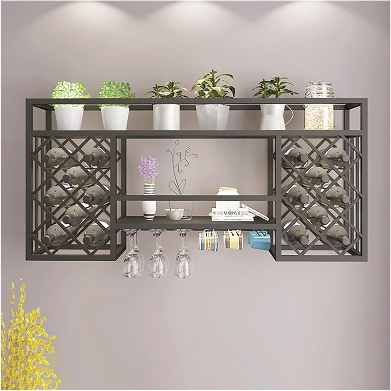Étagère à vin murale LED : le meuble de bar suspendu moderne avec porte-verres pour votre salon