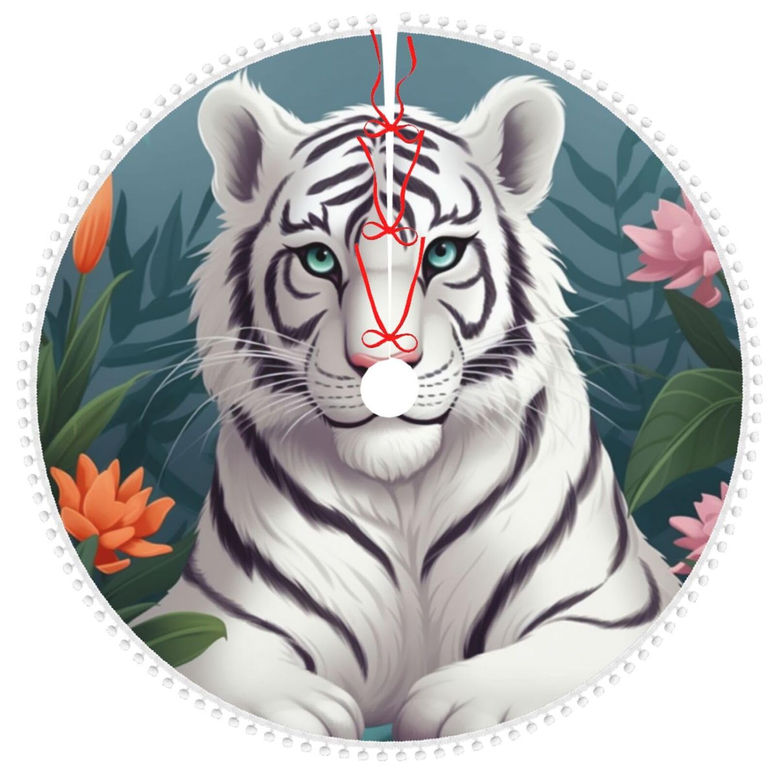 Tapis de sapin de Noël tigre blanc de 122 cm avec double couche pour grand sapin