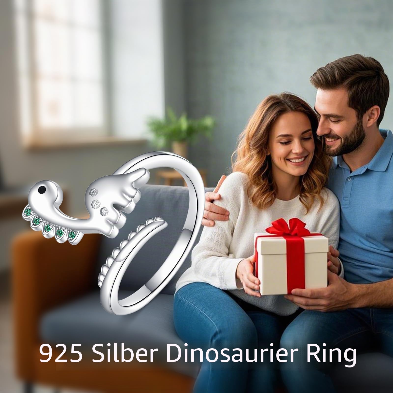 POPLYKE 925 Sterling Silber Dinosaurier/Rose Offener Ring Verstellbare Ringe Schmuck für Damen