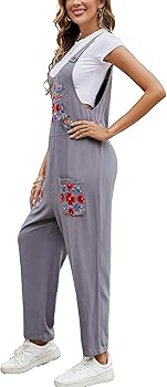 Amazon.com: Grosy Women Boho Embroidered Bib Overalls Jumpsuit