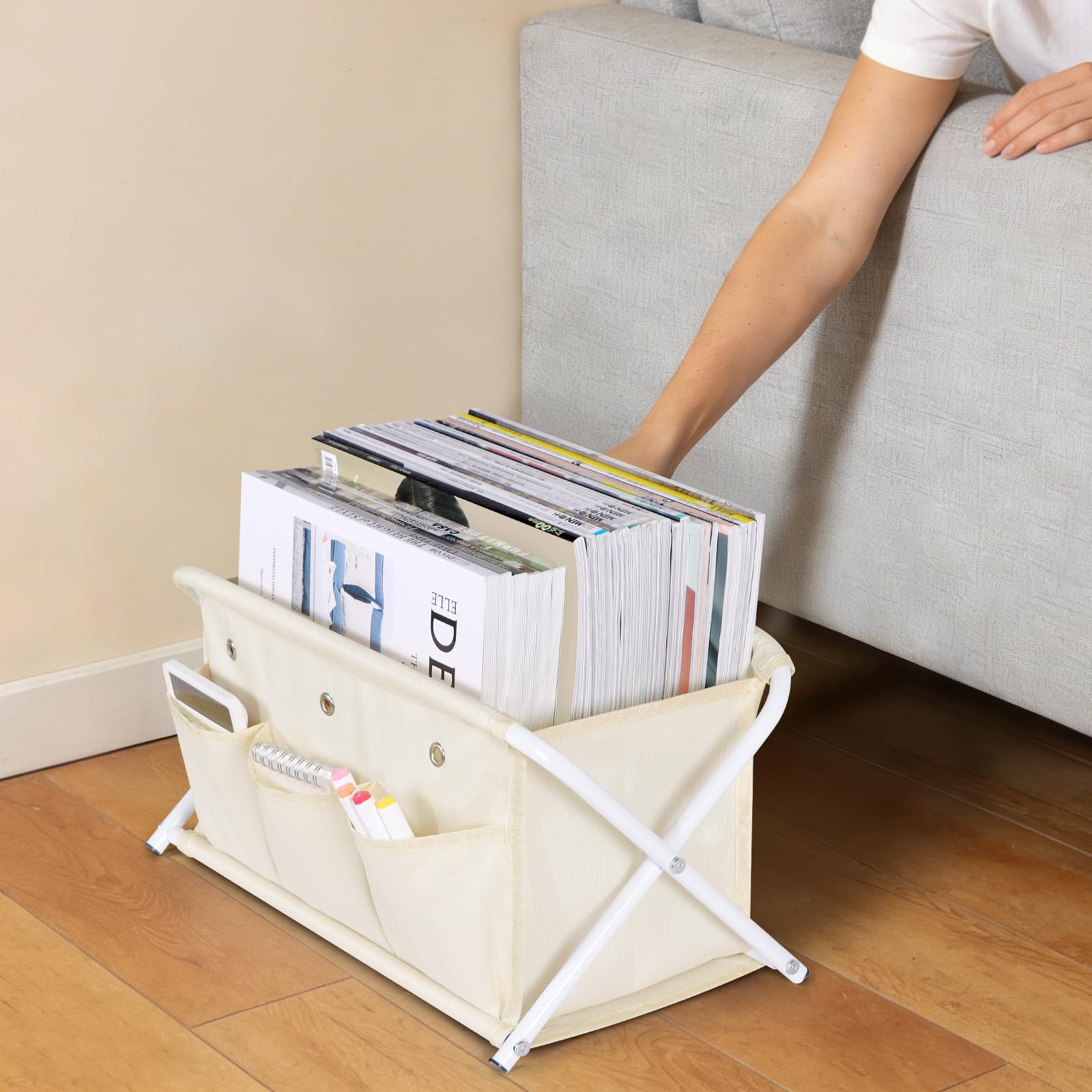 KEEGH Zeitschriftenhalter mit 3 Taschen, Zeitschriftenständer für Buch, Zeitung, Zeitschriftenaufbewahrungskorb für Schreibtisch, Wohnzimmer, Badezimmer, Büro