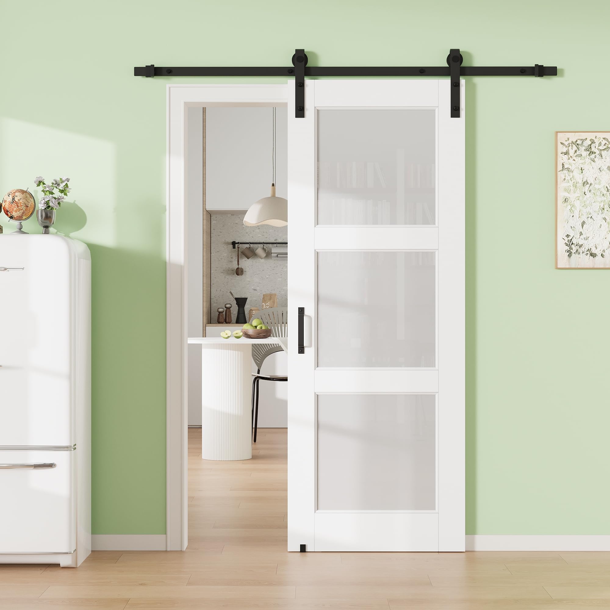 28" x 80" 3-Lite Tempered Clear Glass Sliding Barn Doors with 72" Track Kit