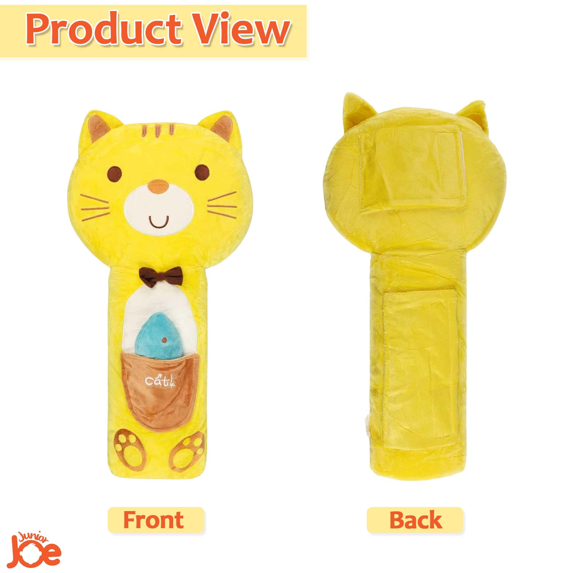 JUNIOR JOE Soft Velvet Car Seat Belt Pillow For Kids|Travel Neck Pillow With Cushion|Cute Cartoon Vehicle Shoulder Pads For Children|(Style-4),1 Count,Yellow 3
