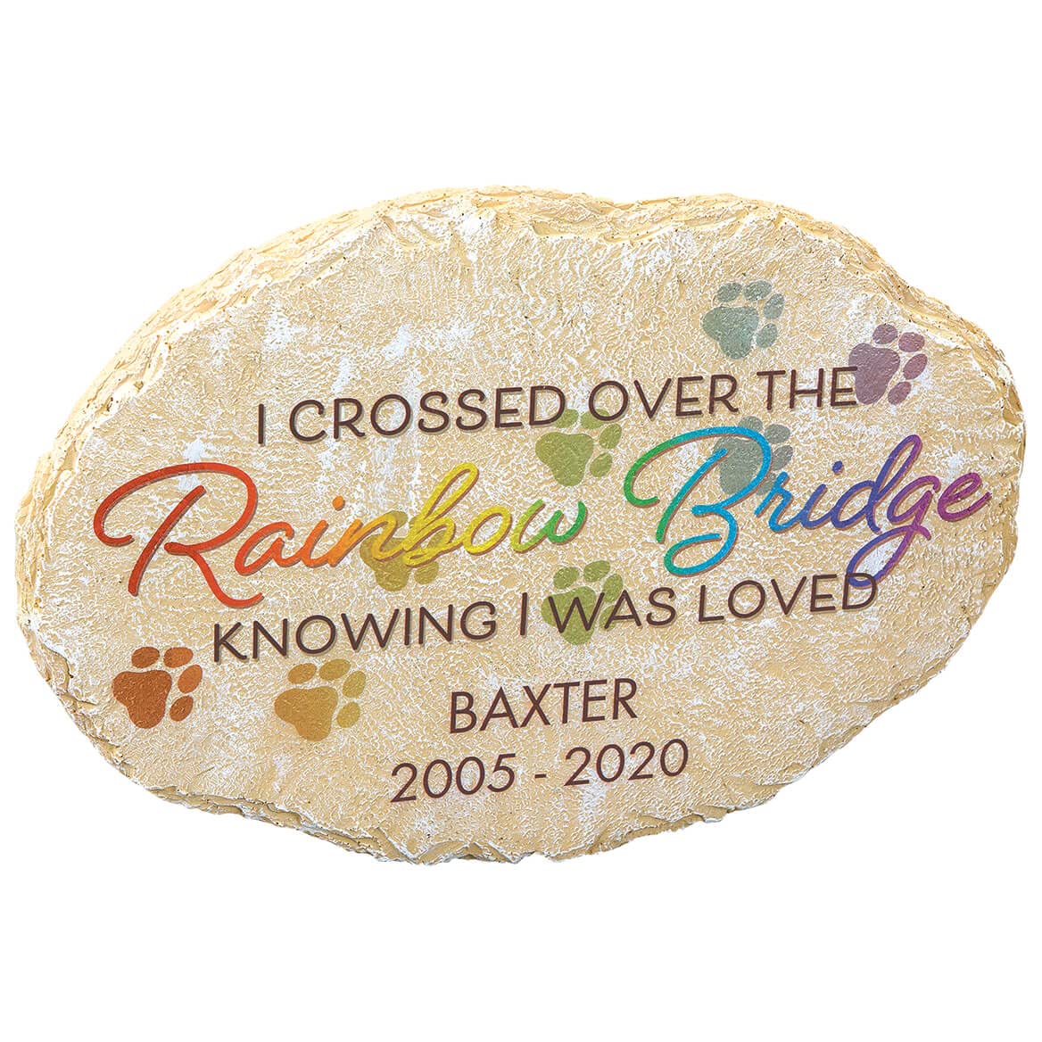 Fox Valley TradersCustom Oval Rainbow Bridge Pet Memorial Garden Stone, 100% Resin, Oval Shaped - Measures 11 1/2" Long x 8" Wide