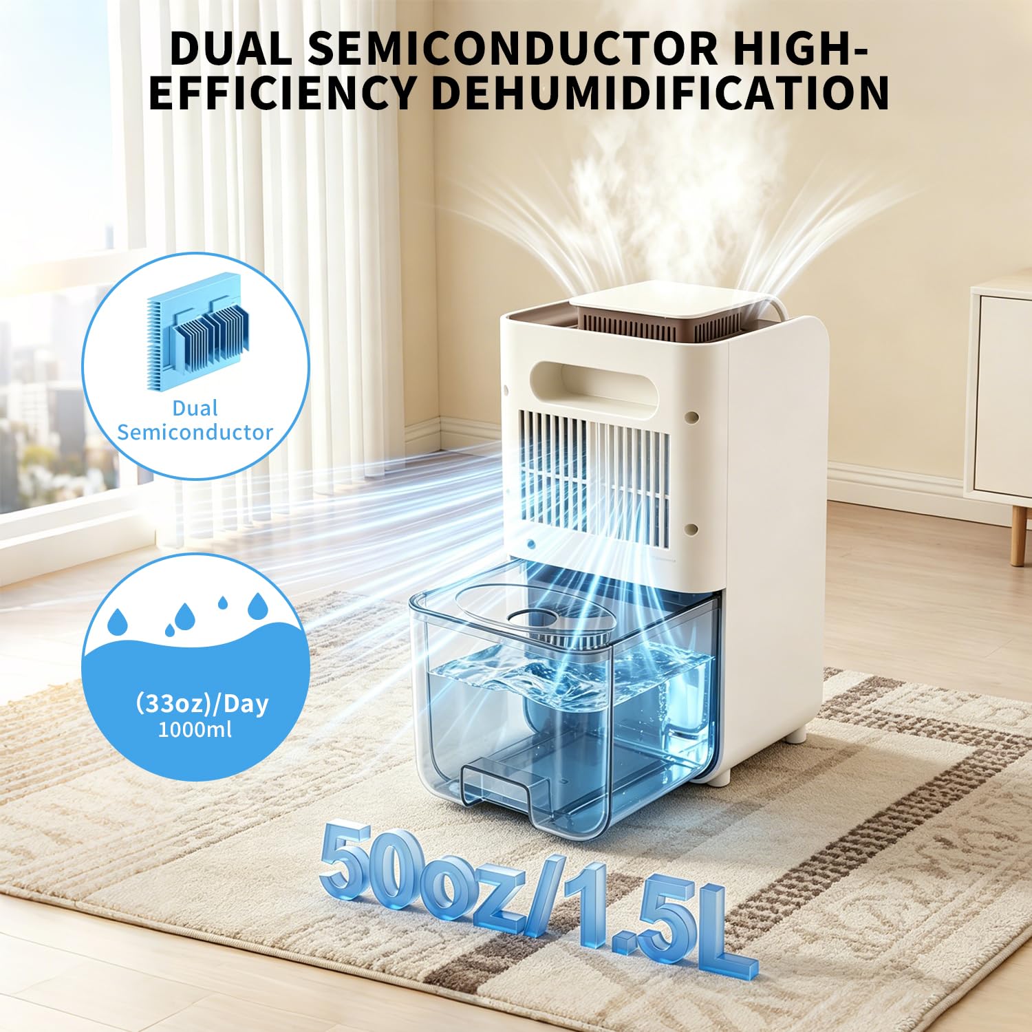 Generic US 1.5L Deshumidificador de aire interior con temporizador y luz eléctrica