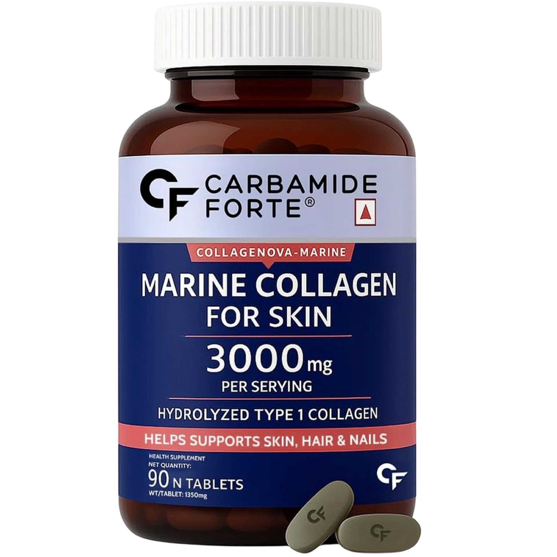 Carbamide Forte Marine Collagen Peptides Tablets | Marine Collagen Supplements for Women And Men For Skin, Hair & Nails - 90 Tablets