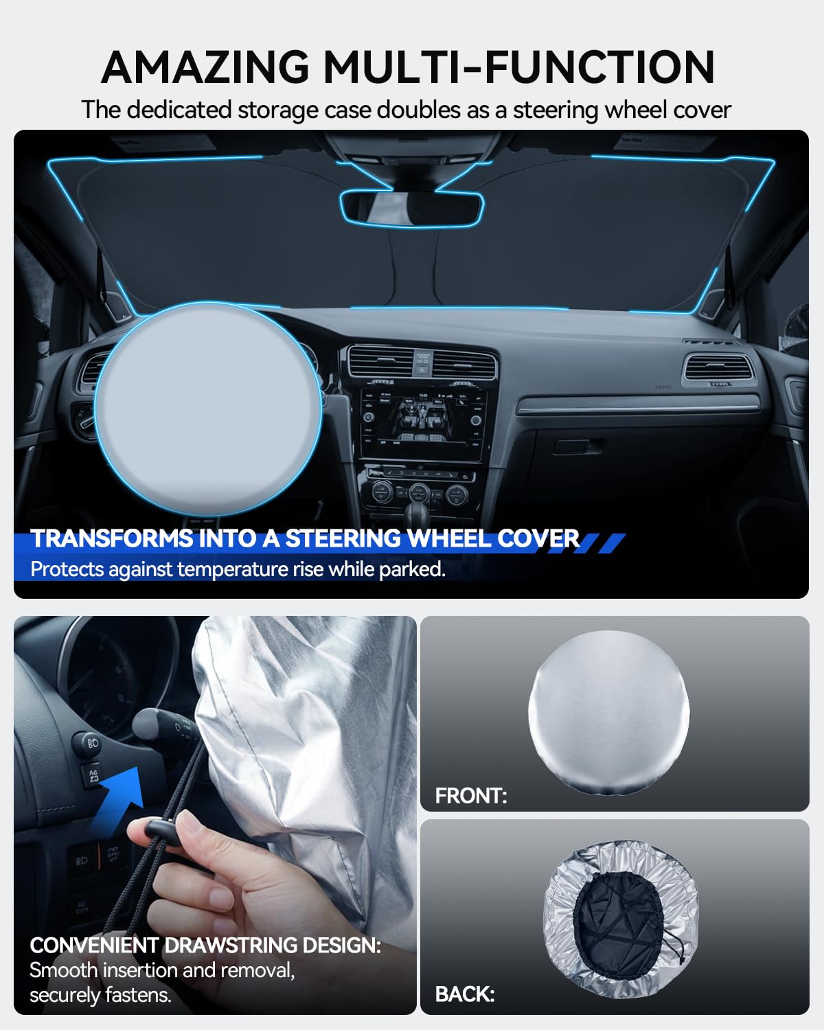 Parasole Parabrezza Per VW Golf 7 7.5 MK7 2013-2019 Ripiegabile Protezione Visiera Solare Con Tasca Portaoggetti Blocca Raggi UV Ombrello Da Sole