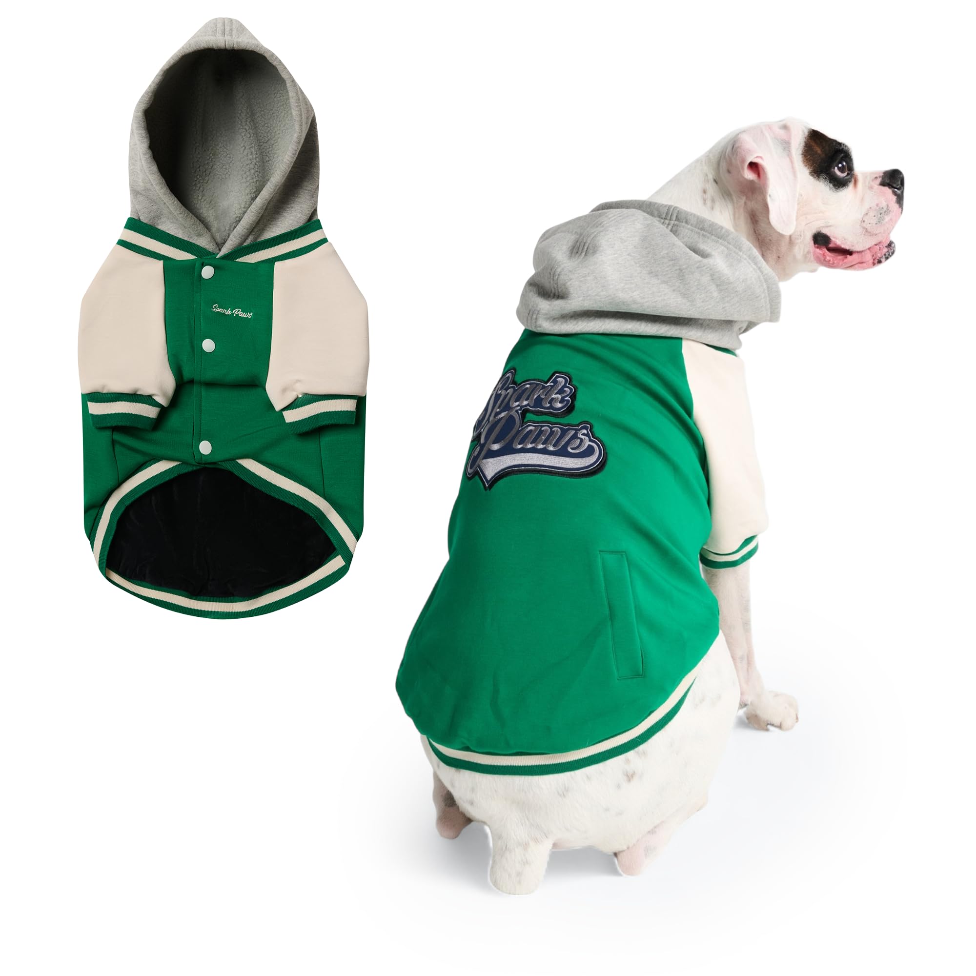 Spark Paws Varsity Dog Jacket - Dog Hoodie Winter Coat for Small Large Dogs