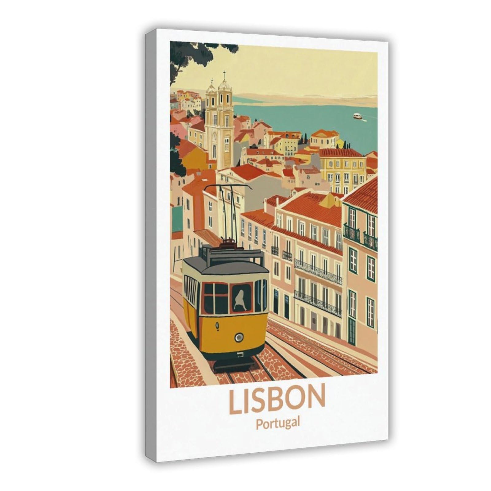 QNVJQKDSI Lisbon Portugal Vintage Travel Canvas Poster Wall Art Decor Print Picture Paintings for Living Room Bedroom Decoration 16" L X 24" W