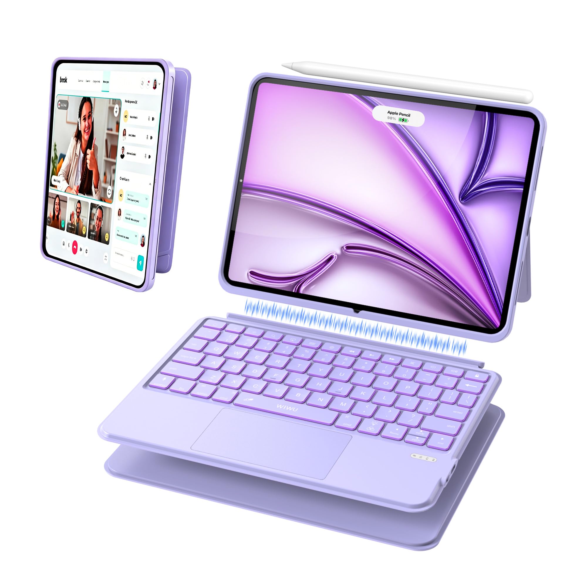 WIWU iPad Keyboard Case Air 11 inch 2026/2025/2024 Air 5/4th Slim Purple