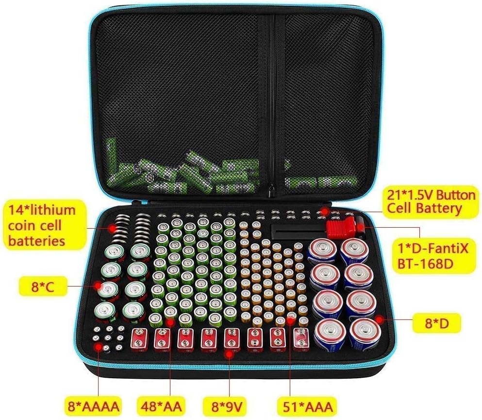 Battery Organizer, Batteries Storage Case with Tester, Containers Box Holder Bag fits for AA AAA AAAA 9V C D Lithium 3V(Not Includes Batteries)