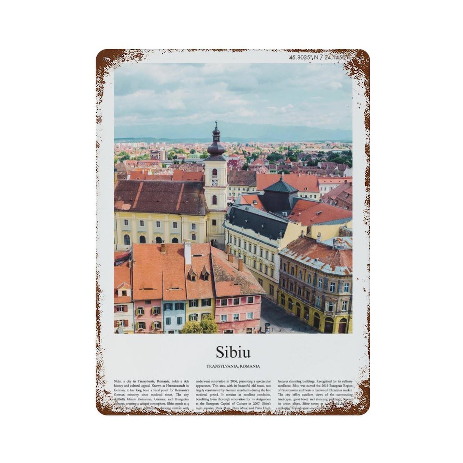 xiaoxiaoshen Sibiu Transylvania, Romania City Scenery Wall Decor Art Metal Tin Poster Modern Home Decor Art Home Bar Shop Decorations Vintage Sign 40x30cm