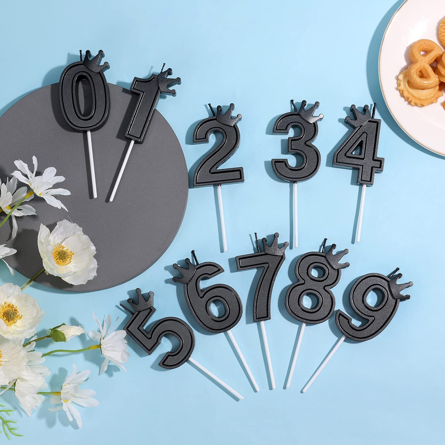 7,6cm Verjaardag Nummer Kaars, 3D Verjaardagstaart Nummer Kaarsen met Kroondecor Taartcijferkaarsen Nummer Kaarsen voor Taart Verjaardag Jubileum Partijen (Roosroze, 3