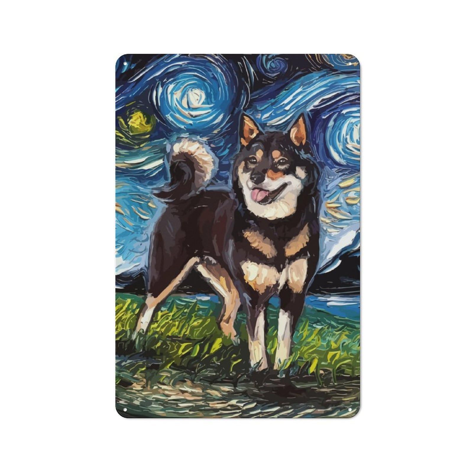Junmoney Dog Starry Night Shiba Inu For Home Office Or Studio, Rustic Tin Sign 30X20cm, For Vintage Wall Decor Fans, For Cafés, Pubs And Restaurants