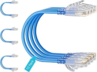 Mnlnbuao Cat6 Slim Patch Cables 0.5ft 10-Pack Blue - 10Gbps 550MHz Pure Copper UTP Ethernet Cables, Flexible Thin for Data Centers & Servers