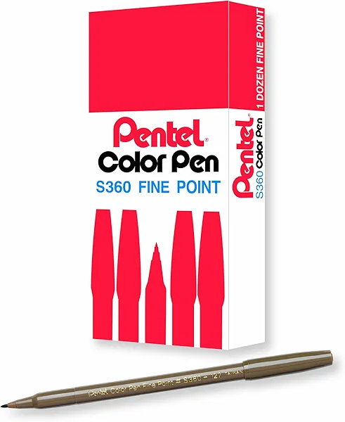 Pentel Arts Color Pen, Raw Umber, Box of 12 (S360-127)
