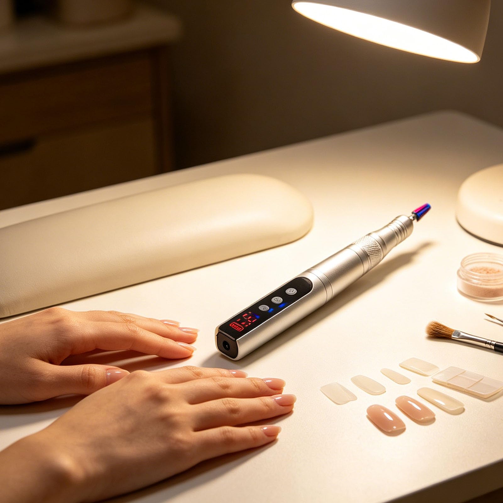 FILFEEL Kabellose Elektrische Nagelfraese, Wiederaufladbarer Nagelbohrer 35000 RPM mit Einstellbarer Geschwindigkeit, Tragbarer Nagelschleifer mit Aluminiumgehaeuse for Manikuere Pedikuere (SILVER)
