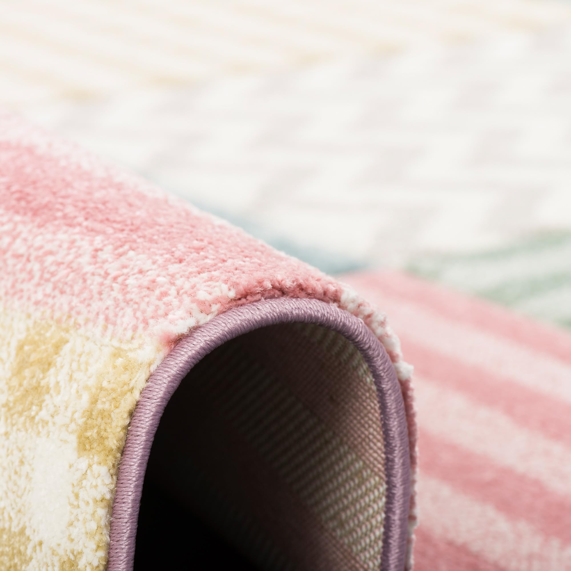 Pergamon Maui Kids - Tapis pour Enfant - Carreaux et étoiles Couleurs Pastel Rose - 5 Tailles Disponibles