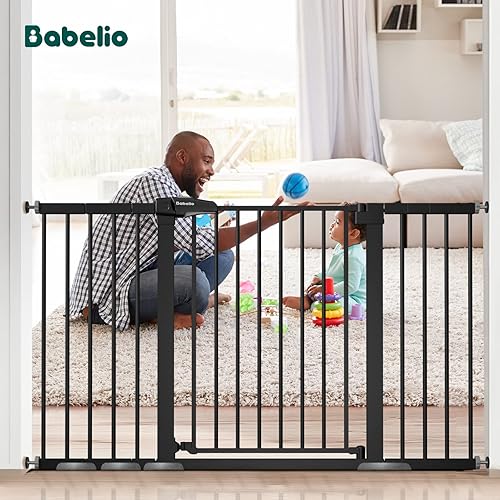 Miniatura 36 de BABELIO Puerta extra ancha para bebé/perro, PressGuard P7, cierre automático de metal, puerta para mascotas montada a presión para puertas, sin