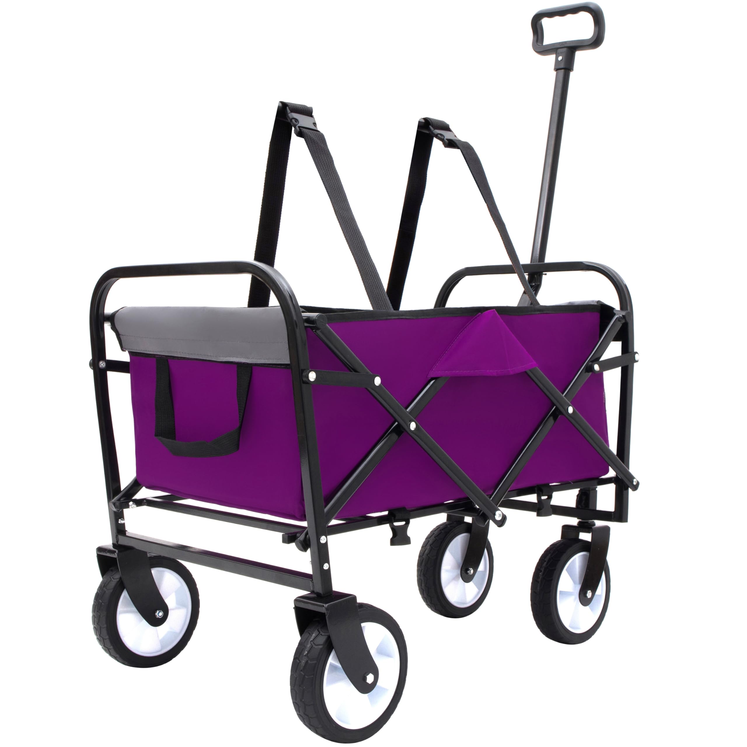 Purple Wagons Carts Foldable with Wheels - Collapsible Beach Wagon Cart Folding Utility Grocery Garden Cart 220 lbs Capacity with Big Wheels for Sand,