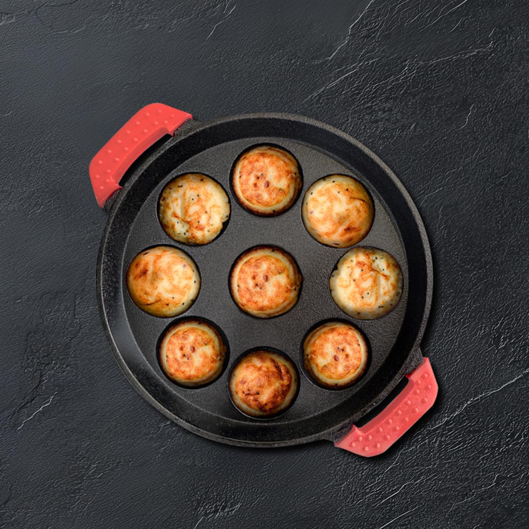 Pigeon by Stovekraft Cast Iron Paniyarakkal | 9 Rounds | Naturally Nonstick | Pre-Seasoned Paniyarakkal with 100% Vegetable Oil | Toxin-Free | High Pressure Casting | Bring Back Nostalgic Taste-image-30