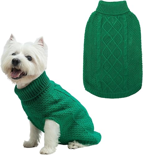 Mihachi Suéter de cuello alto para perro, abrigo de invierno, ropa clásica de punto trenzado con agujero para la correa para clima frío, regalo