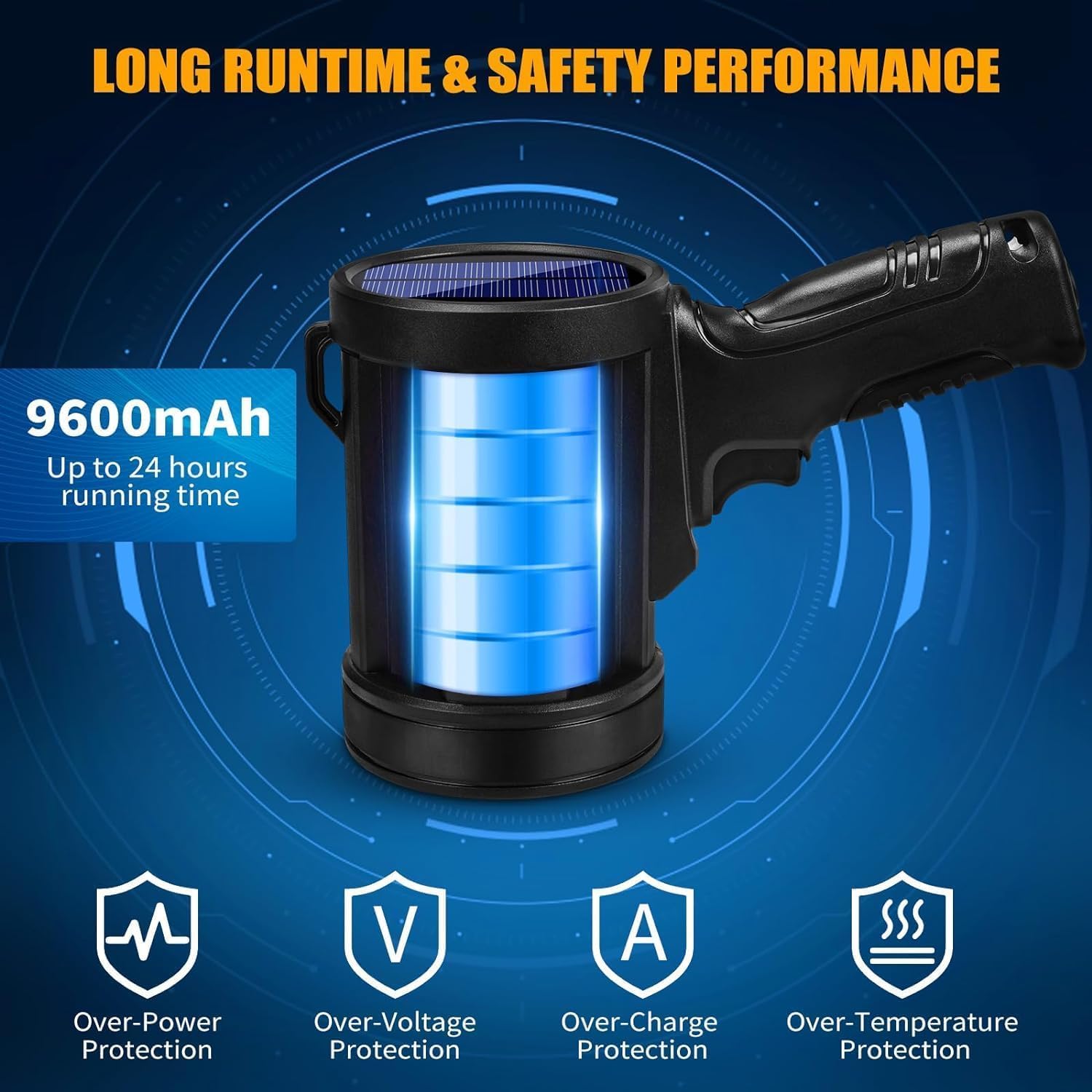 MAPPLE CREATION Aluminum Alloy High Lumen LED Flashlight, Solar Flashlight Carry Rechargeable LED Work Search Light for Camping, Fishing, Hiking Or Emergency Tip Light Portable Flashlight 1