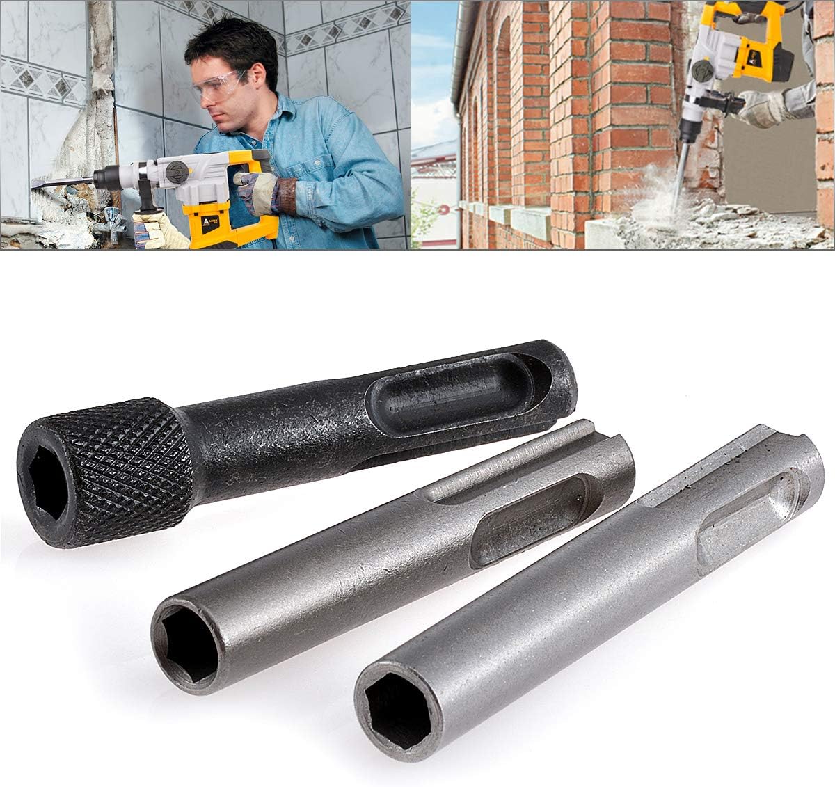 3pcs Magnetic SDS Hexagon Socket to 60mm 1/4 Inch Hex Shank Drill Bit Holder Converter Socket Nut Impact Driver Drill Hammer Bit Adapter Set Conversion Tool
