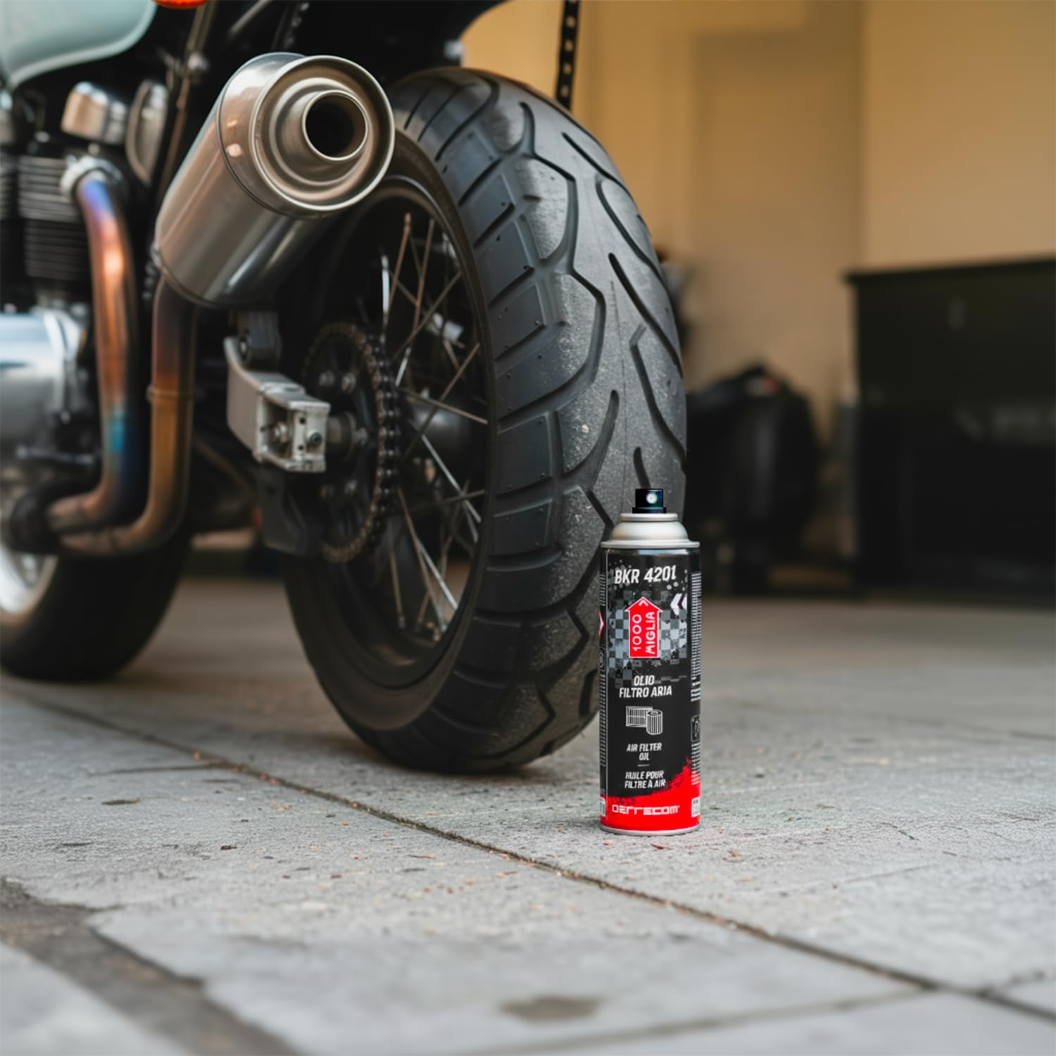 ERRECOM 1000 Miglia BKR 4201 Aceite para Filtro de Aire de Moto en Esponja/Espuma de Poliuretano–Spray de 250ml, Alta Adherencia, protege el Motor de Polvo,Barro y Humedad,optimiza el Flujo de Aire