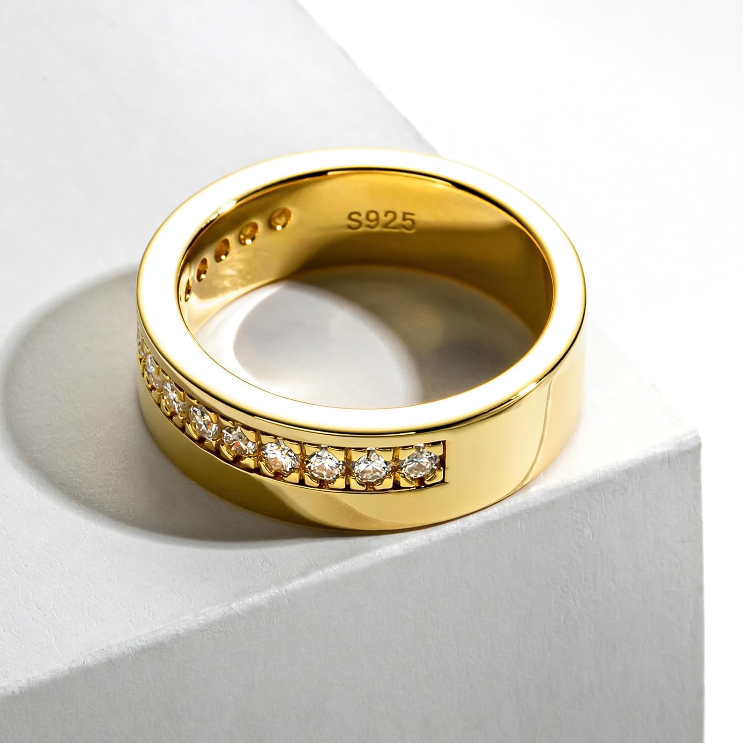 Idocare Moissanite Wedding Band D Color VVS1 Round Brilliant Cut 14K Yellow Gold Plated 925 Sterling Silver Eternity Band Rings for Women and Men - Image 4