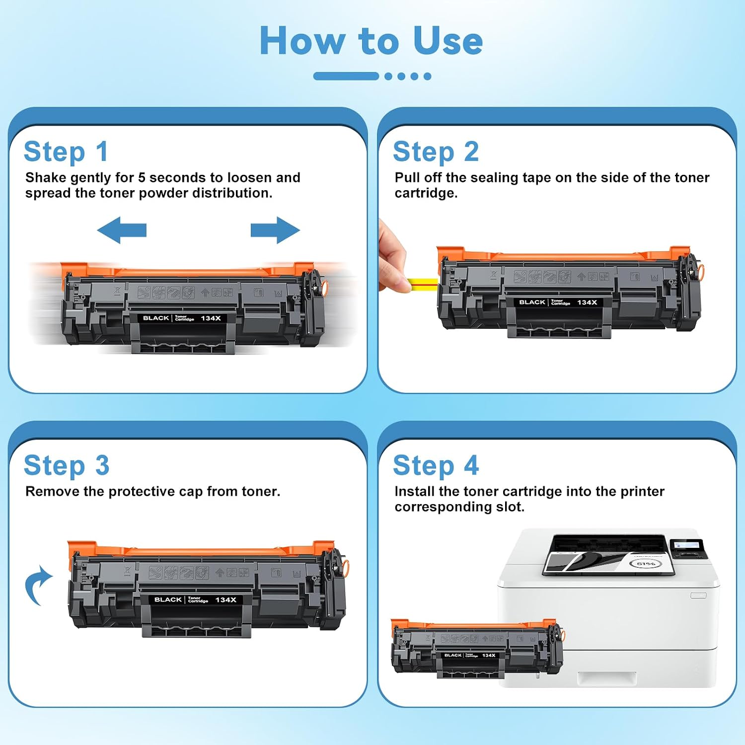 134X Black Toner Cartridge (with Chip) Compatible for HP 134X W1340X 134A Toner Replacement for LaserJet M209dw M209d MFP M234sdw M234dw M234sdn Printer (2 Pack, Black)
