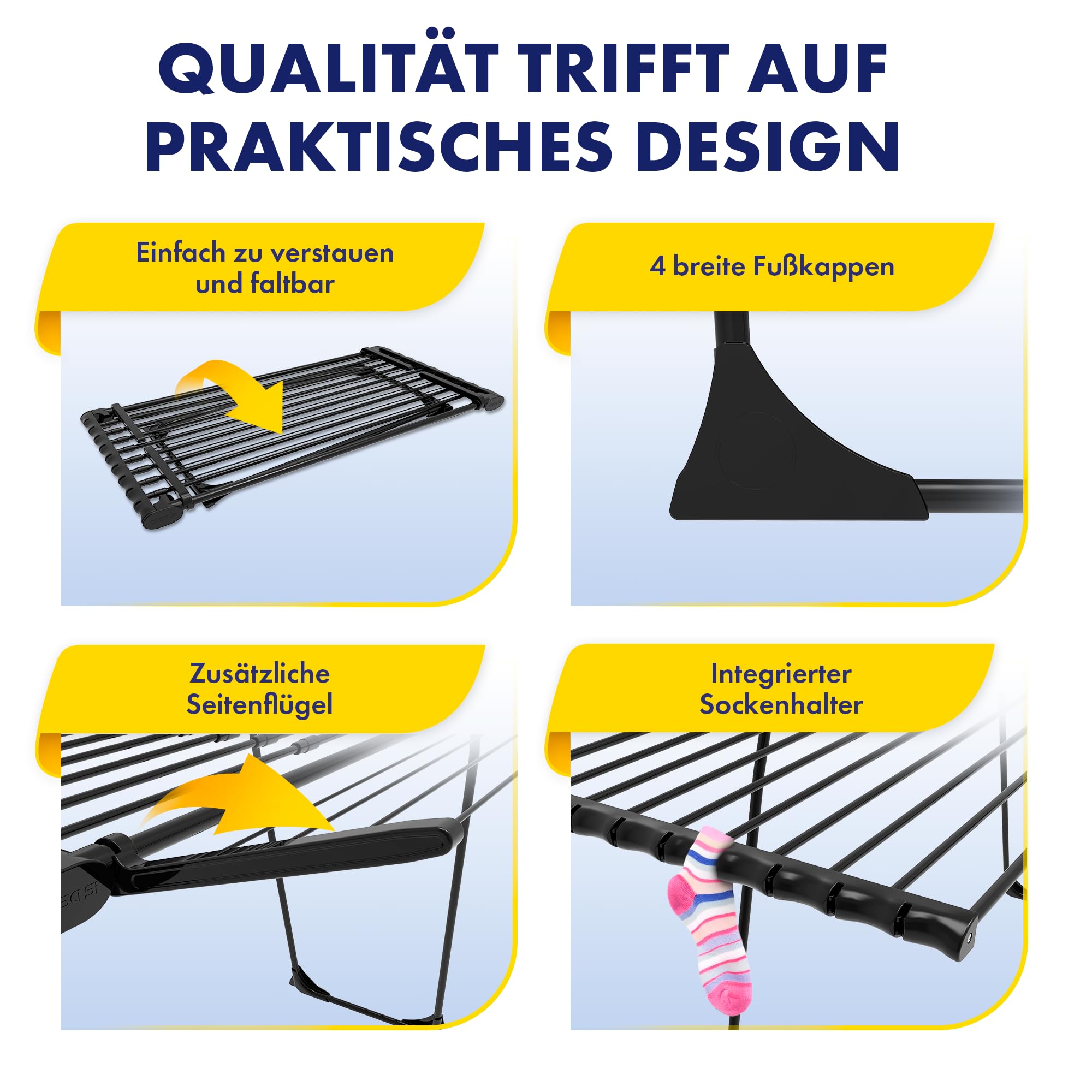 CasaSi® CasaFlex Ultra – Teleskop Wäscheständer 28m – ausziehbar & platzsparend – Wäscheständer Schwarz aus legiertem Stahl für Kleidung, Bettwäsche und Handtücher | Wäscheständer Schwarz aus legiertem Stahl für Kleidung, Bettwäsche und Handtücher