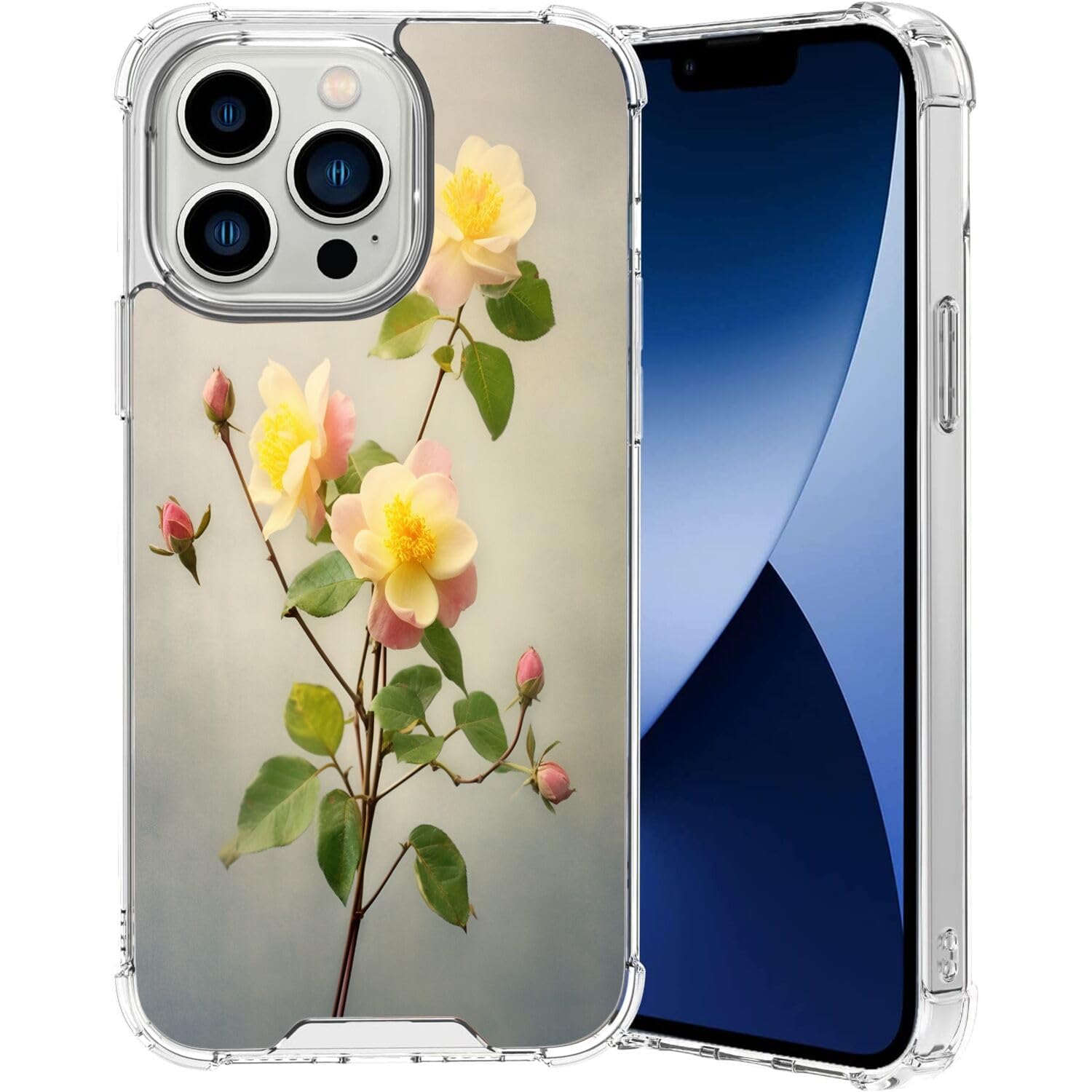 Xioolia Phone Case Fits iPhone 14 Pro Max with Rose Designer Art077 Ultra Drop-Proof Transparent with Four Corners TPU Silicone Soft Slim Shock-Absorbing Cover