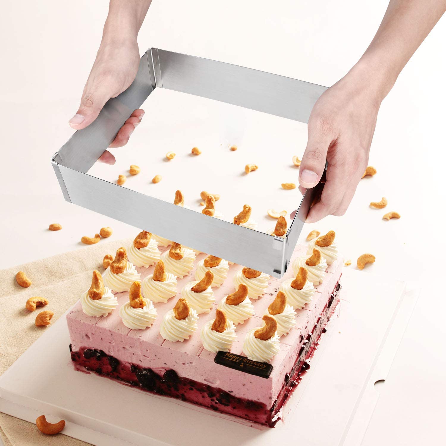 Backrahmen Rechteckig Aus Edelstahl - Verstellbare Kuchenform 8cm Hoch Für Torten & Pizza