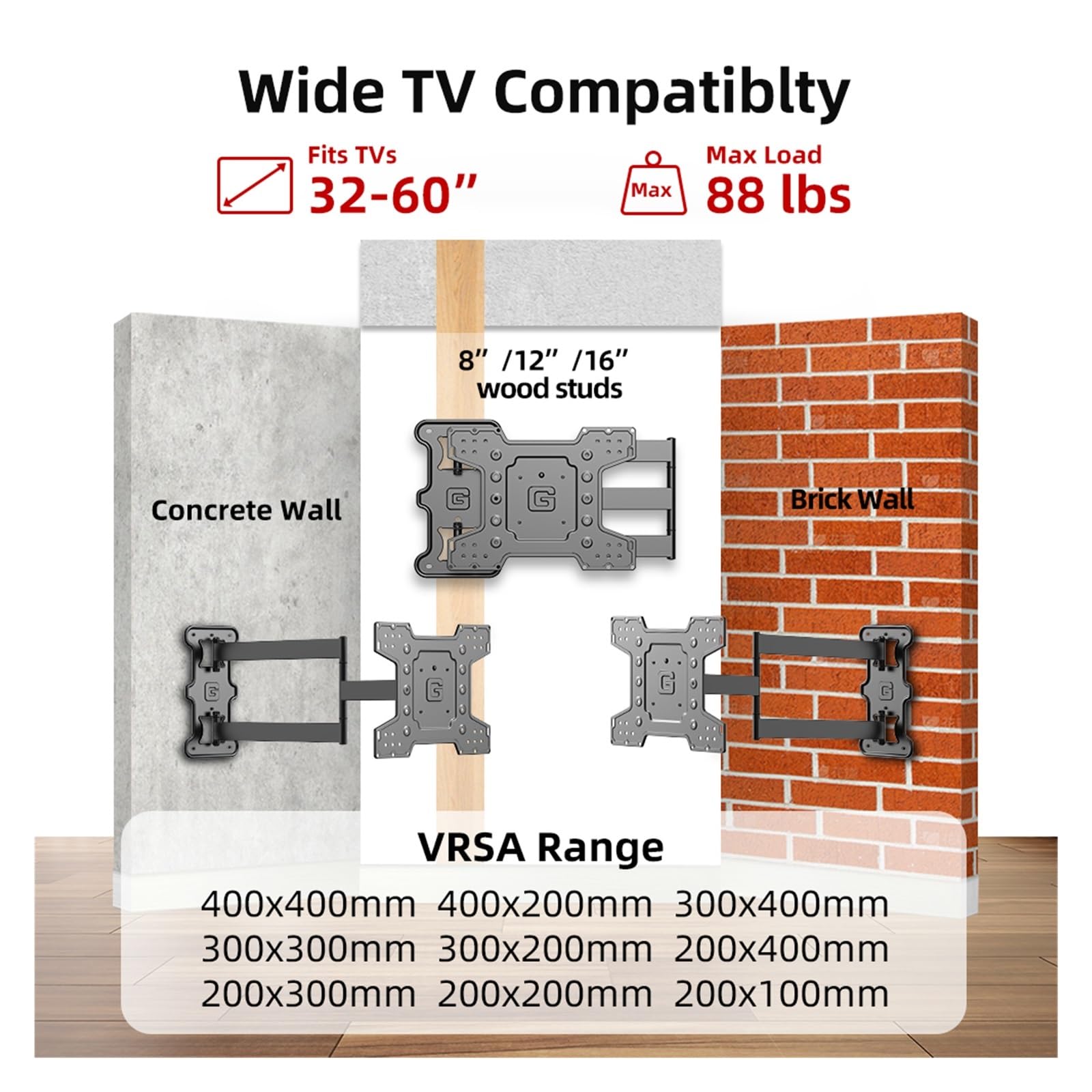Supporto TV A Movimento Completo, for La Maggior Parte Dei Televisori Da 26-60 Pollici, Fino A 88 Libbre, Estensione Massima 27 Pollici, | Supporto TV Full Motion, for la maggior parte dei televisori da 26-60 pollici, fino a 88 libbre