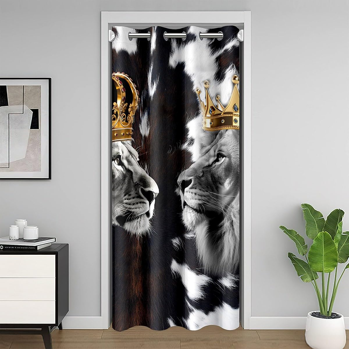 richhome Abstract Lion Door Curtain Brown White Cow Fur Print Rustic Doorway Curtain Privacy For Kids Teens Adults Wild Jungle Animals Decor Drape For Bedroom Doors Windows42 W X80 L โ image 1