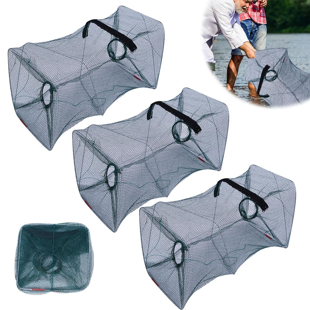Nasse a Poisson, 50 x 20cm Filet Peche, Pliable Nasse a Ecrevisse, Fish Trap pour Crevettes Écrevisses Homards Anguilles