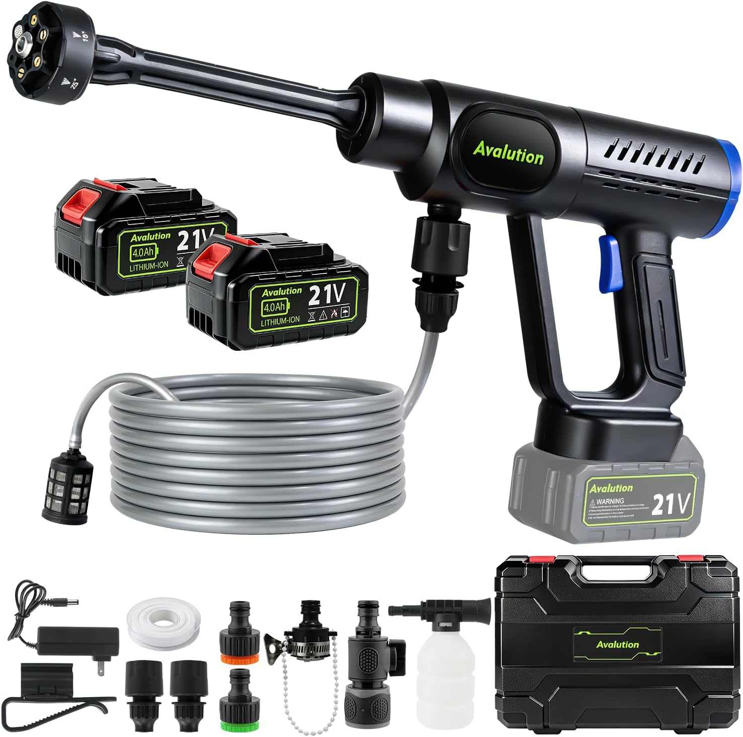Avalution Cordless Pressure Washer,2026 Newly 2000 PSI Portable Pressure Washer,Handheld Cordless Power Washer with 2pcs 4.0Ah Battery,6-in-1 Nozzle,High Pressure Washers for Car Patio Garden Outdoor