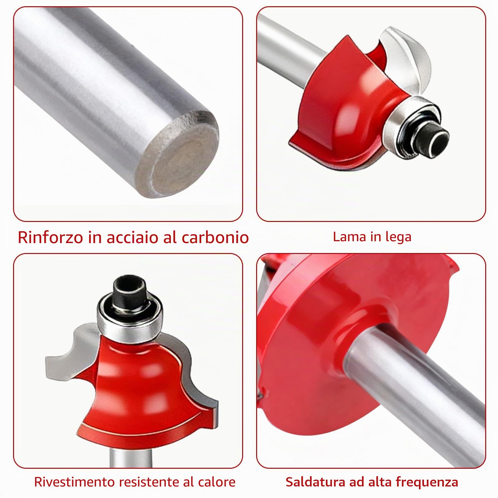 Set di 15 frese da fresatrice, router con gambo da 6 mm, fresa per router con custodia in legno, fresa per scanalature e profili per progetti professionali di falegnameria e carpenteria (rosso)