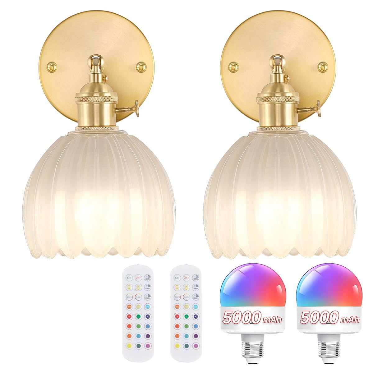 Shenmoyl Vintage Wall Sconce Set of 2 - 5000mAh Battery Operated Light with