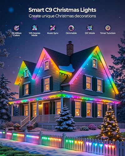 Miniatura 6 de YAYZA! Luces de Navidad C9 para exteriores, 150 luces LED de Navidad programables de 115 pies con control de aplicación inteligente, IP65