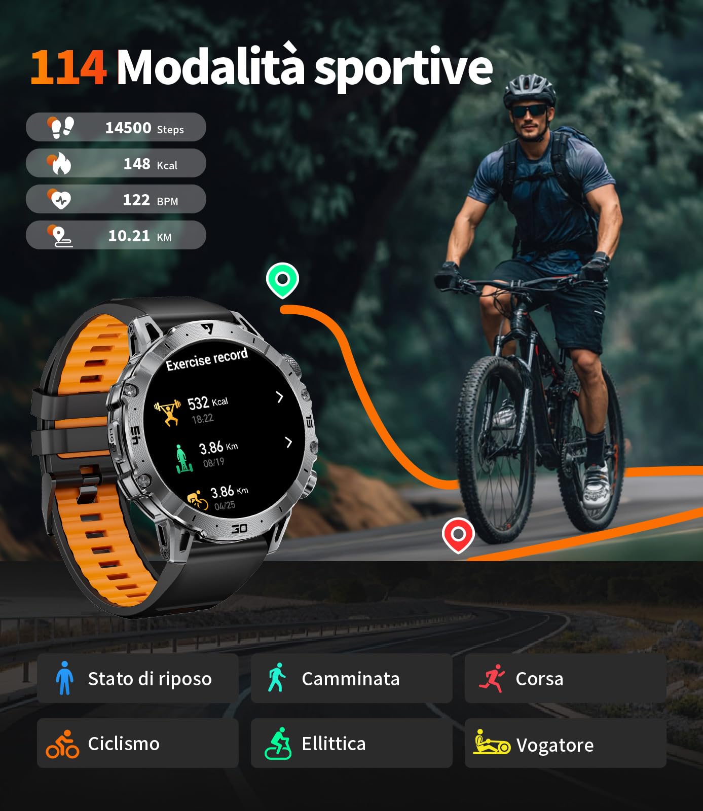 1000mAh Batteria Smartwatch Uomo Militare, 1.7'' Orologio Smart Watch con Chiamata Bluetooth, Torcia LED Orologio Fitness, 100+ Modalità Sportive, 24H Cardiofrequenzimetro Sonno, IP68 per Android iOS