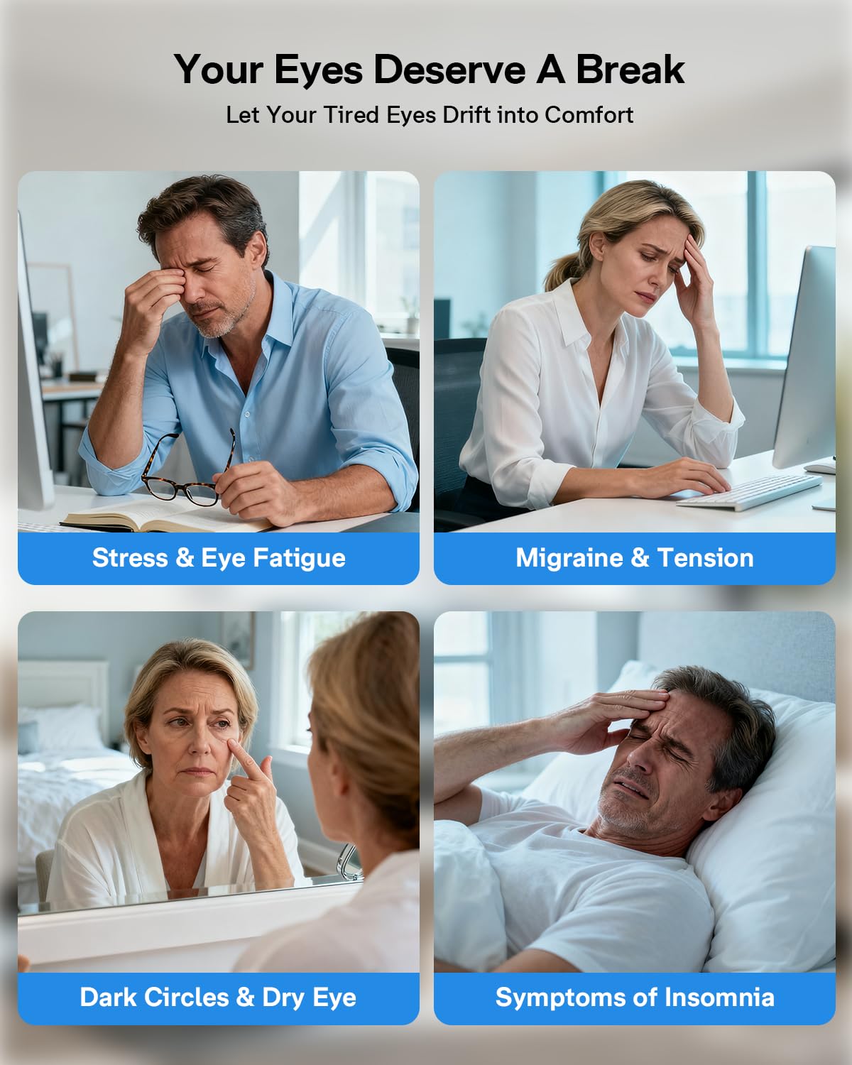 Masajeador de ojos con calor para aliviar las migrañas