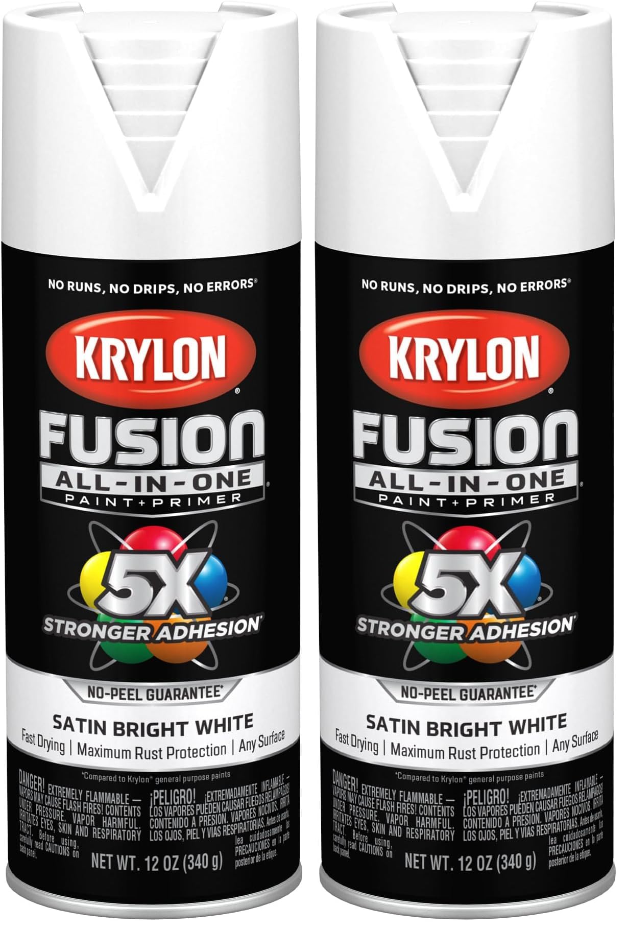 Krylon K02734007 Fusion All-In-One Spray Paint for Indoor/Outdoor Use, Satin Bright White, 12 Ounce (Pack of 2)