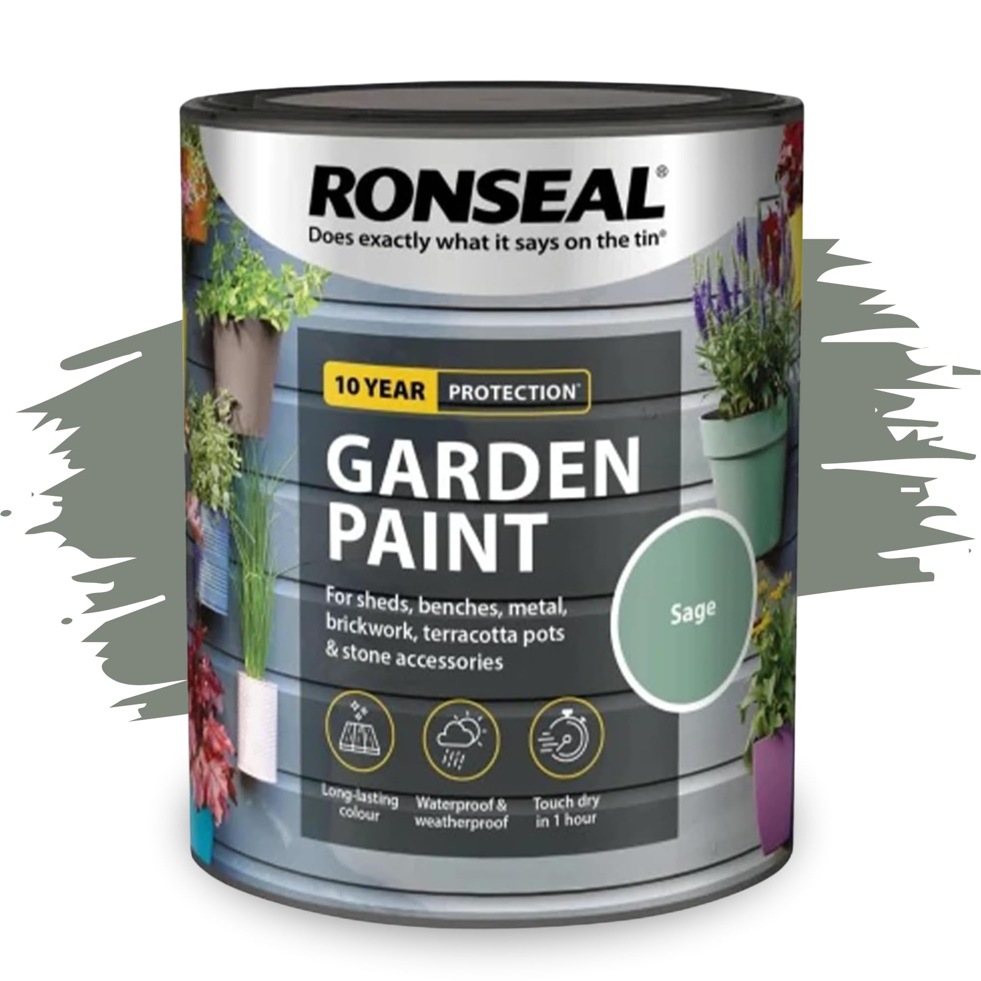 SAVING HUB Fence Paint Garden Shed Paint 750ml - Exterior Wood Paints Tin Waterproof, Weatherproof Paints - For Benches, Metal, Brickwork, Terracotta Pots, Stones Tin (Sage)