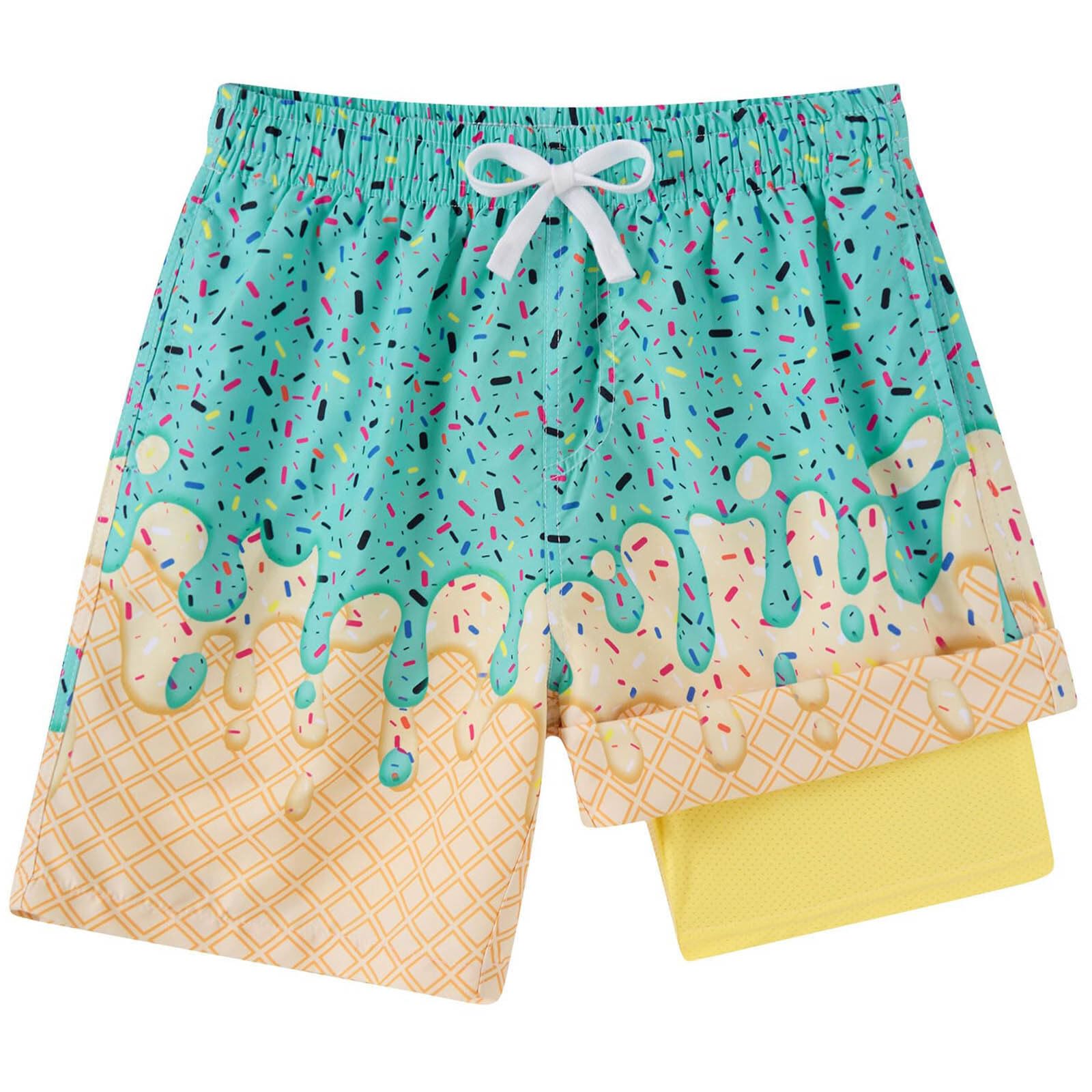 kids4ever Badehose für Jungen mit Kompression Liner 2 in 1 Atmungsaktiv Badeshorts 3D Druck Boardshorts Elastisch Verstellbar Tunnelzug Strandhose mit Taschen 7-16 Jahre
