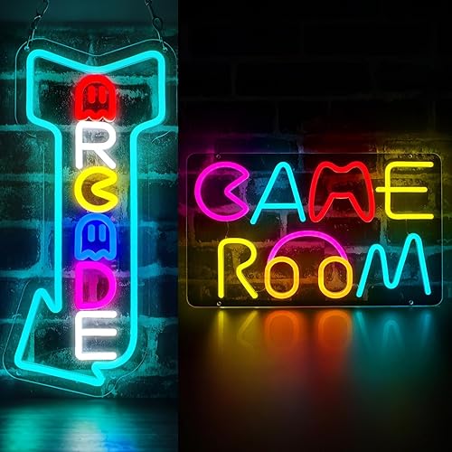 Arcade Neon Signs Arrow Retro Style with Multi-functional Remote Control for Gameroom,Game Room Neon Sign Colorful Wall Decor